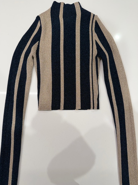Self-Portrait Metallic Knit Navy & Metallic Striped Crop Knit Jumper Size Small - Picture 7 of 14